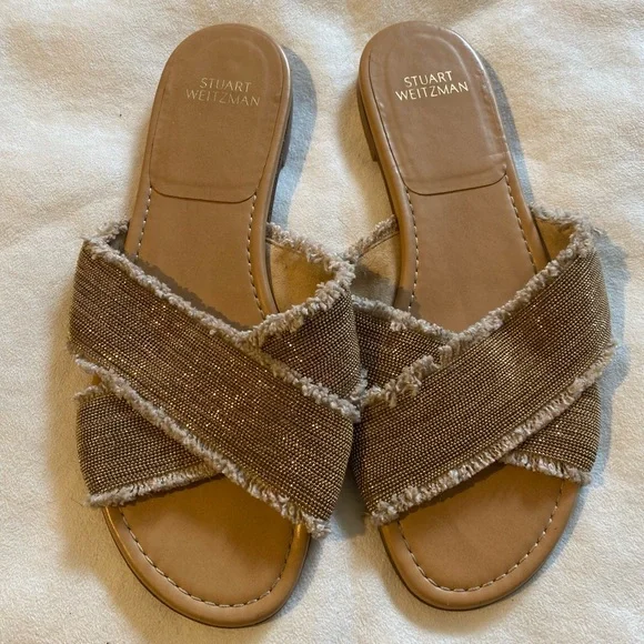 Stuart Weitzman Gold Slides - Picture 1 of 4